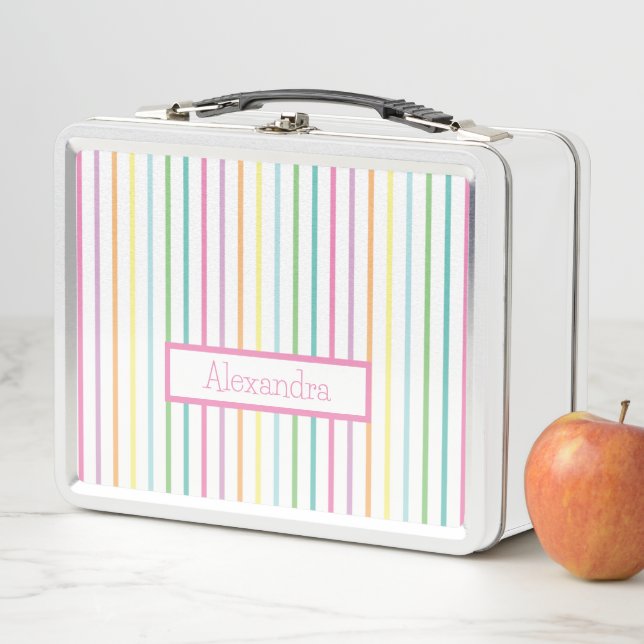 Rainbow Stripe with Name Metal Lunch Box (In Situ)