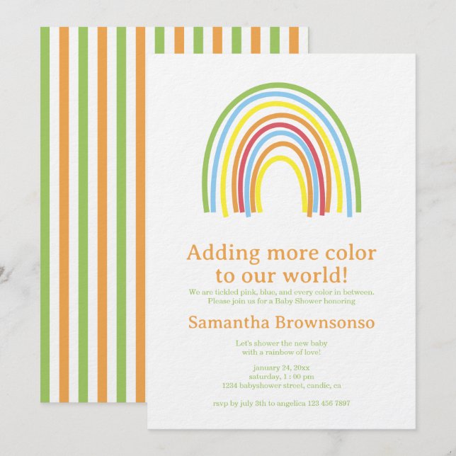 Rainbow Striped Baby Shower Invitation (Front/Back)