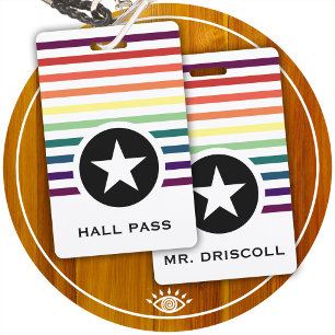 Rainbow Striped Chic Star Hall Pass for Teachers ID Badge