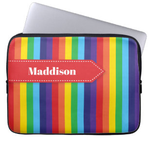 Rainbow Striped Electronics Sleeve with Name