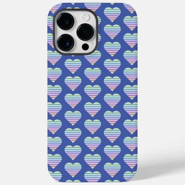 Rainbow Striped Heart Pattern Pastel Blue love Case-Mate iPhone Case (Back)