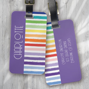 Rainbow Striped Monogram  Luggage Tag