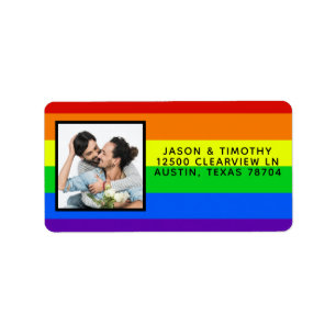 Rainbow Striped Photo LGBTQ Gay Pride Wedding Label