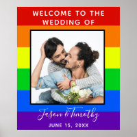Rainbow Striped Photo LGBTQ Welcome to Our Wedding