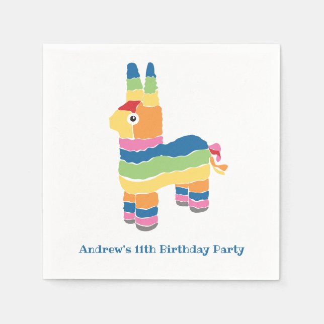 Rainbow Striped Pinata Birthday Party Napkin (Front)