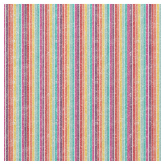 Rainbow Striped Retro Print Combed Cotton Fabric (Close Up)