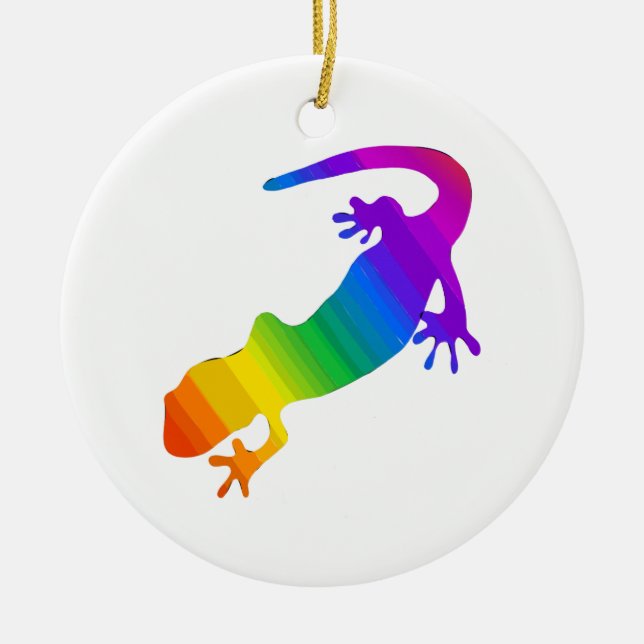 Rainbow Striped Salamander Ceramic Ornament (Front)
