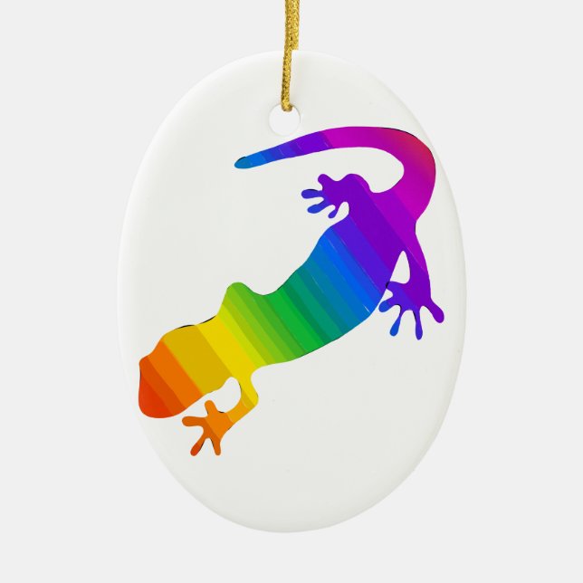 Rainbow Striped Salamander Ceramic Tree Decoration (Front)