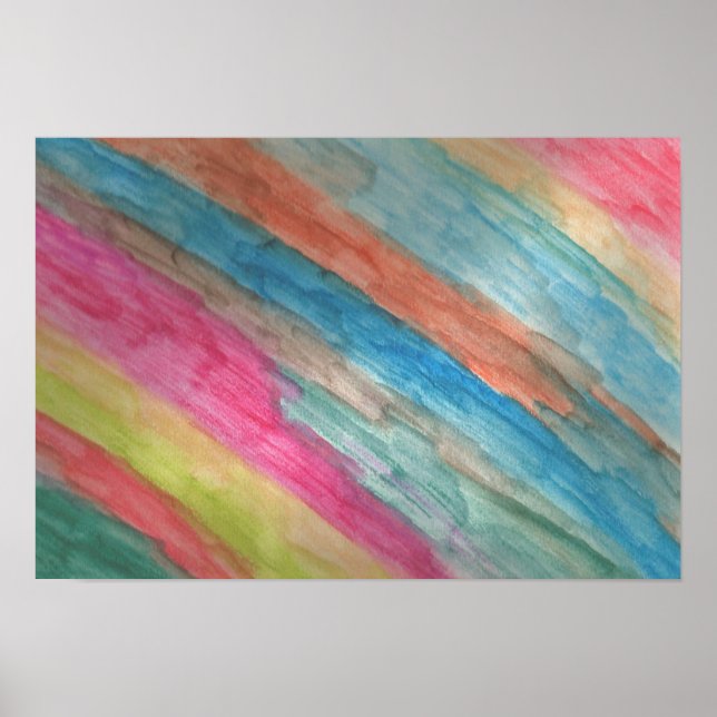 Rainbow Stripes Abstract Watercolor Art Poster (Front)