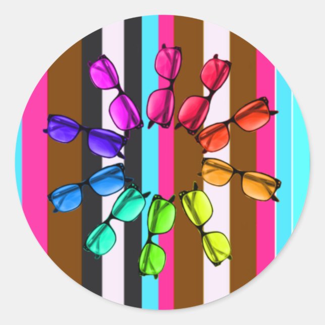 Rainbow Stripes and Eyewear Round Sticker (Front)