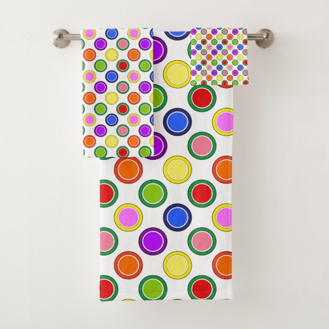 Rainbow Stripes and Polka Dots Happy Colourful Bath Towel Set (Insitu)