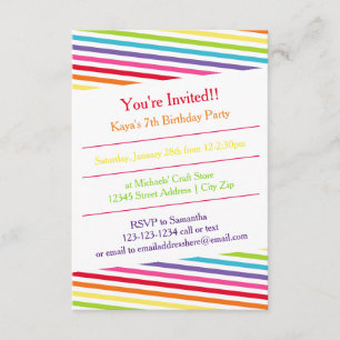 Rainbow Stripes Birthday Party - 3x5 Invitation