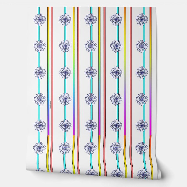 Rainbow Stripes + Blue Blossoms Wallpaper (Unrolling)
