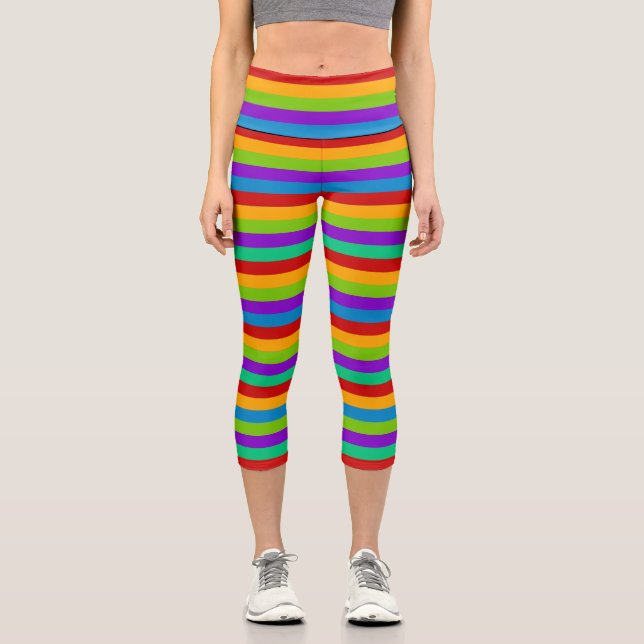 Rainbow Stripes Capri Leggings (Front)