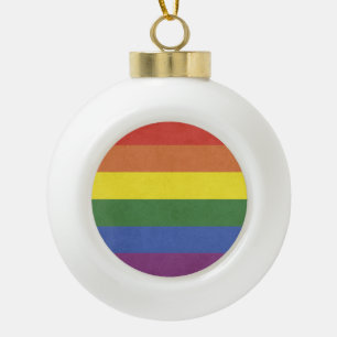Rainbow stripes ceramic ball christmas ornament