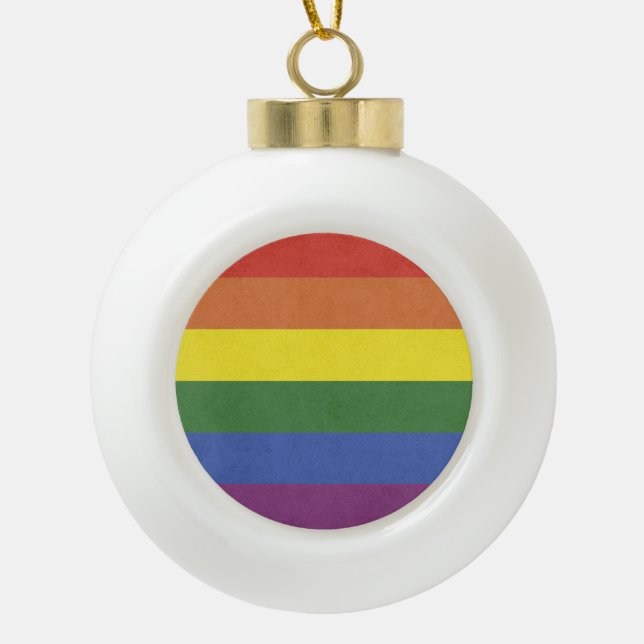 Rainbow stripes ceramic ball christmas ornament (Front)