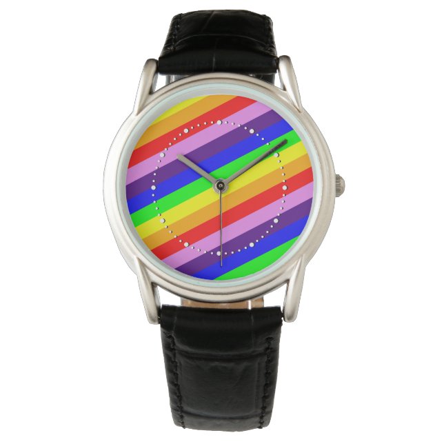 Rainbow Stripes Classic Colourful Happy Pride Watch (Front)