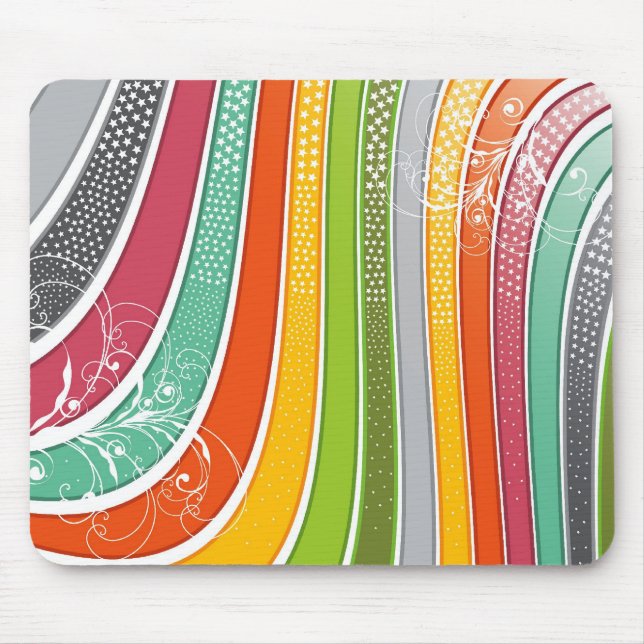Rainbow Stripes Colourful Flourish Stars Mouse Pad (Front)