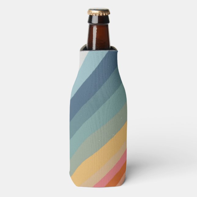 Rainbow Stripes Colourful Waves Bottle Cooler (Bottle Front)