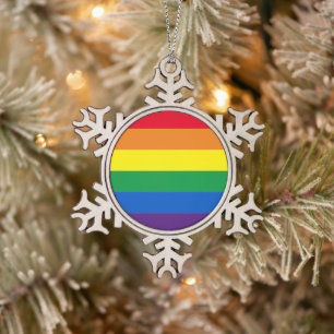 Rainbow stripes colours Lgbt gay flag Snowflake Pewter Christmas Ornament