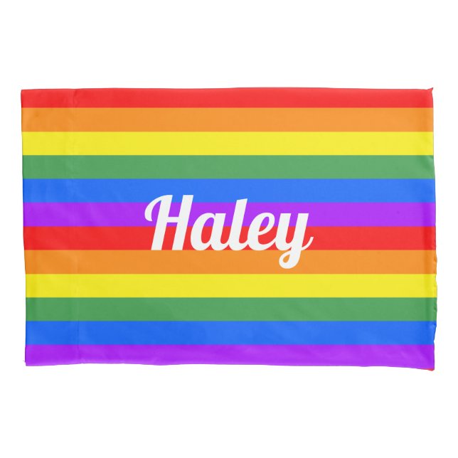 Rainbow Stripes Custom Name Pillow Case (Front)