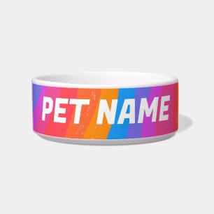 Rainbow Stripes Customized Dog Pet Water Food Bowl