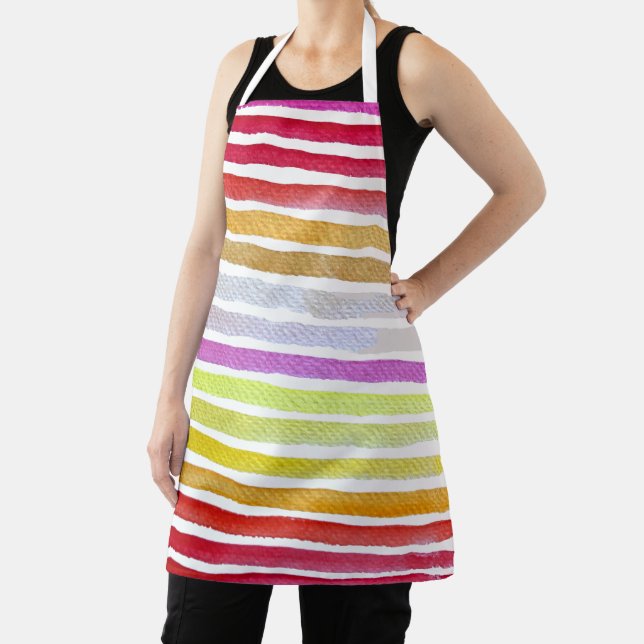 Rainbow stripes cute watercolor apron (Insitu)