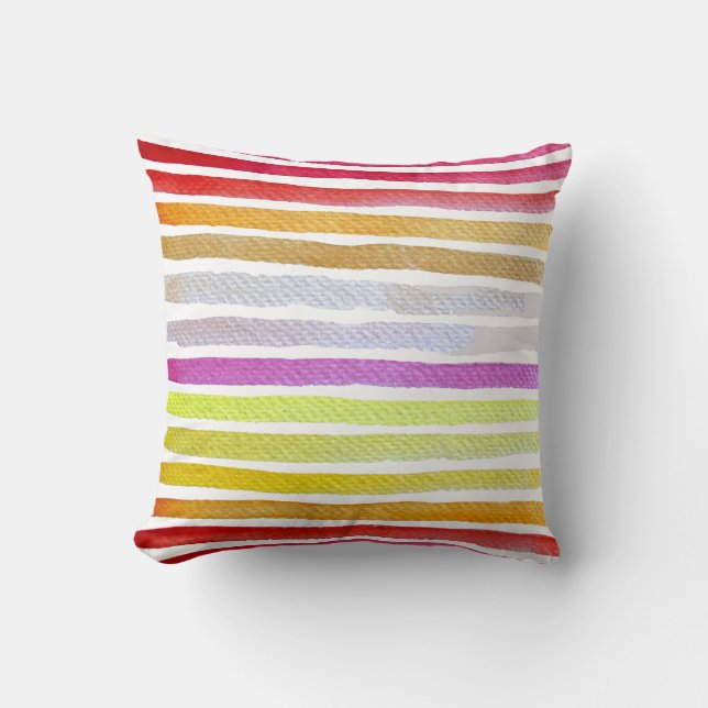 Rainbow stripes cute watercolor cushion (Front)