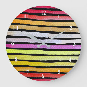 Rainbow stripes cute watercolor large clock