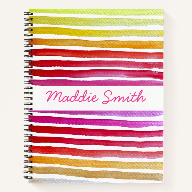 Rainbow stripes cute watercolor notebook (Front)