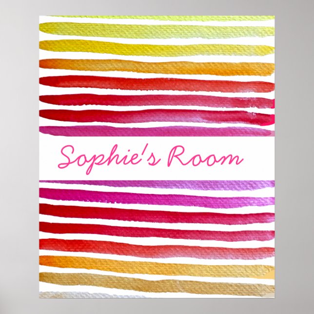 Rainbow stripes cute watercolor poster (Front)