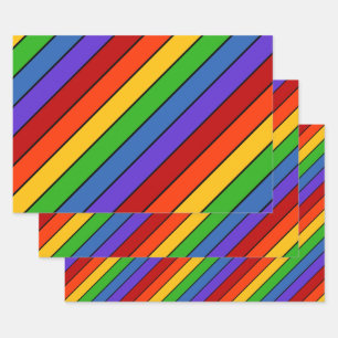 Rainbow Stripes Diagonal  Lines Wrapping Paper Sheet