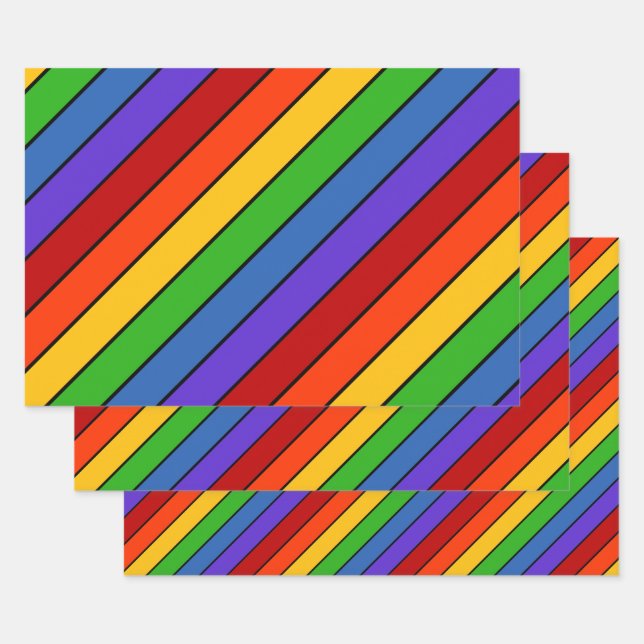 Rainbow Stripes Diagonal  Lines Wrapping Paper Sheet (Set)