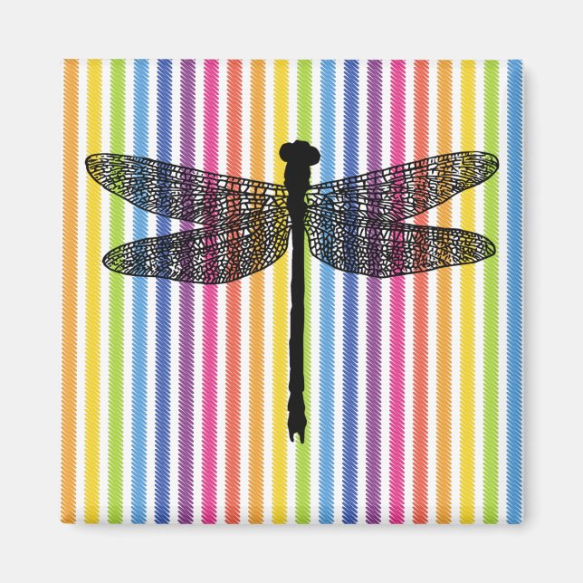 Rainbow stripes dragonfly Bug Silhouette art Magnet (Front)