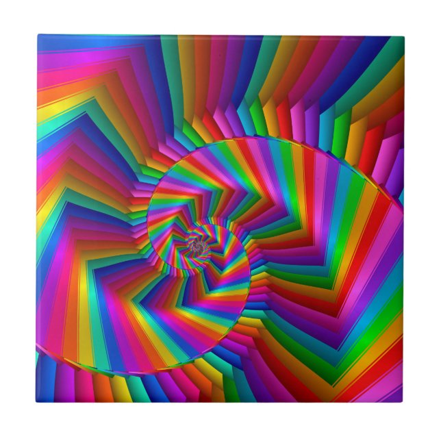Rainbow Stripes Fractal Spiral Tile (Front)