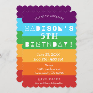 Rainbow Stripes Fun Bright Birthday Party Any Age Invitation