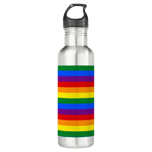 Rainbow Stripes Gay Pride Design Water Bottle (Front)