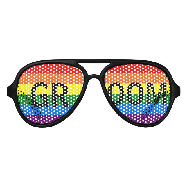 Rainbow Stripes Gay Wedding Party Shades Groom (Front)