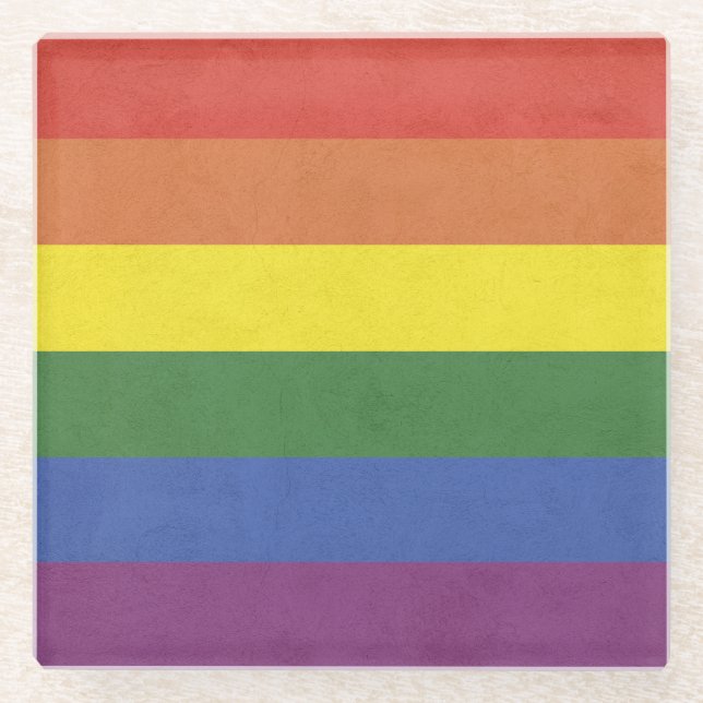 Rainbow stripes glass coaster (Front)