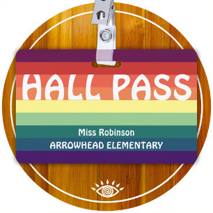 Rainbow Stripes Hall Pass Badge for Teachers ID Badge