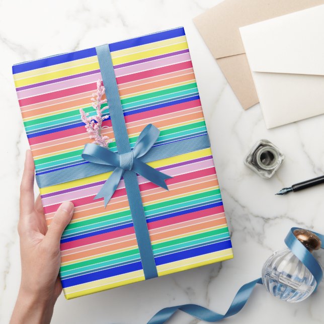 Rainbow Stripes Happy Colourful Wrapping Paper (Gifting)