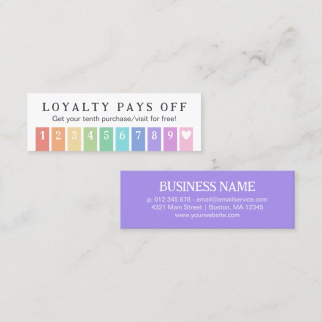 Rainbow Stripes Heart 10 Loyalty Pays Off Punch  Card (Front/Back)