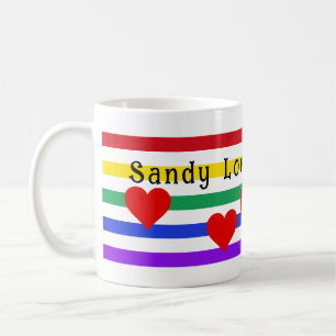 Rainbow Stripes Hearts First Names Customise Coffee Mug