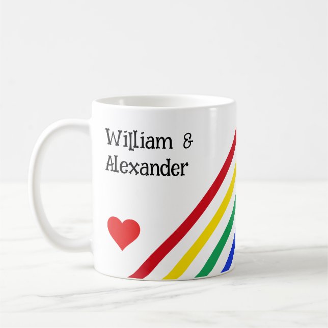 Rainbow Stripes Hearts Names Customised Love Mug (Left)