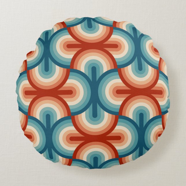 Rainbow stripes illustration pattern round cushion (Front)