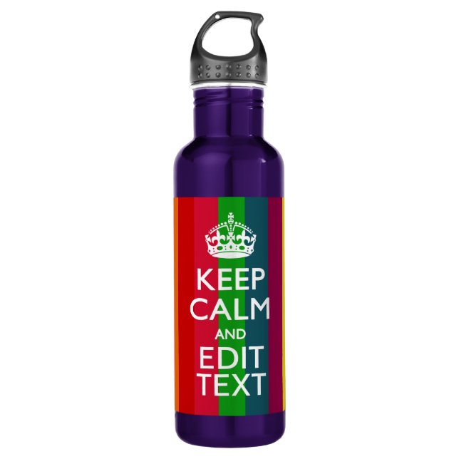 Rainbow Stripes Keep Calm And Your Text Customise 710 Ml Water Bottle (Front)