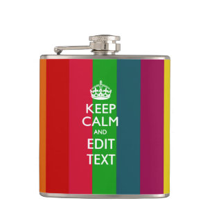 Rainbow Stripes Keep Calm And Your Text Customise Hip Flask