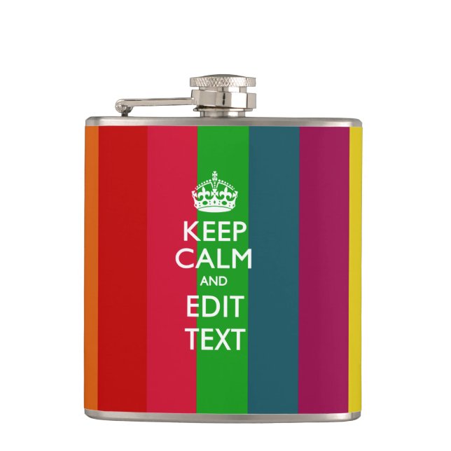 Rainbow Stripes Keep Calm And Your Text Customise Hip Flask (Front)