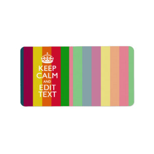 Rainbow Stripes Keep Calm And Your Text Customise Label