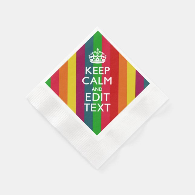 Rainbow Stripes Keep Calm And Your Text Customise Napkin (Corner)